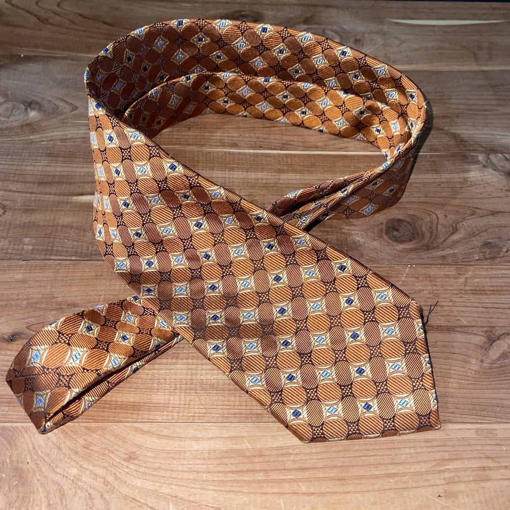 Jos A Bank Bold Executive Collection Tie 100%‎ Silk Bronze Brown Blue Geometric